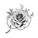 A dotwork tattoo of a rose made up of interconnected grape vines tattoo design idea