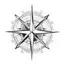 compass with north represented by a cross, crimson and gold off chutes, and USMC logo tattoo design idea