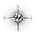 compass with north represented by a cross, crimson and gold off chutes, and USMC logo tattoo design idea