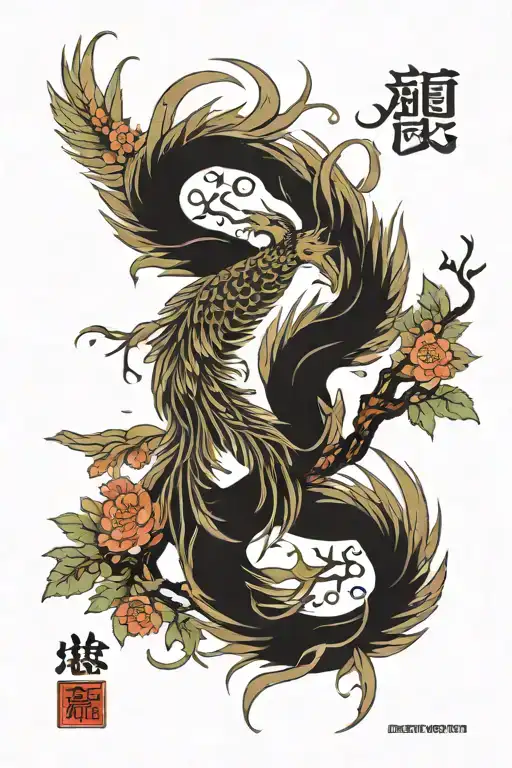 phoenix , tree of life tattoo design idea