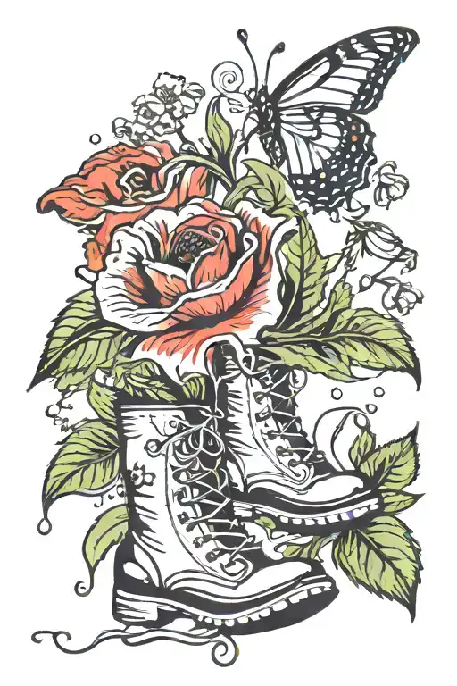 poppy flower, Lilly of the valley, butterfly, rain boots, music tattoo design idea