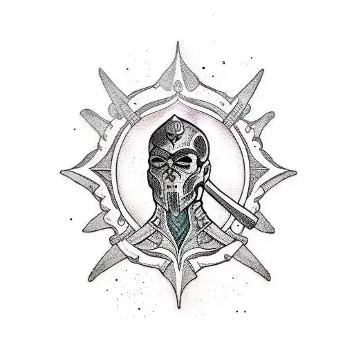 A blackwork tattoo of a Fremen warrior with a crysknife tattoo design idea