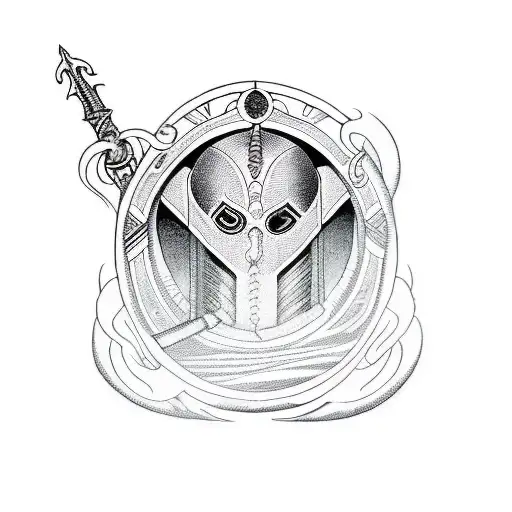 A blackwork tattoo of a Fremen warrior wielding a sword inspired by Dune tattoo design idea