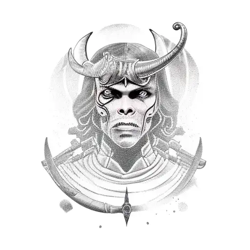 A blackwork tattoo of a Fremen warrior with a crysknife tattoo design idea