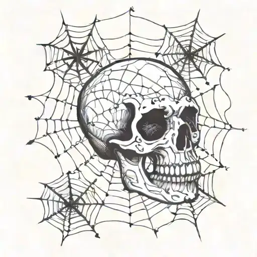 skull and spider web tattoo design idea