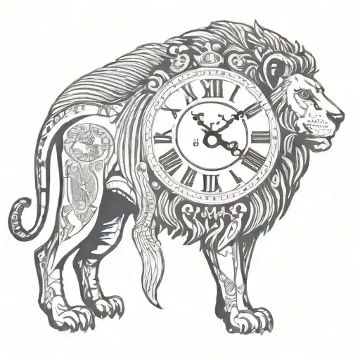 Egyptian lion clock face tattoo design idea