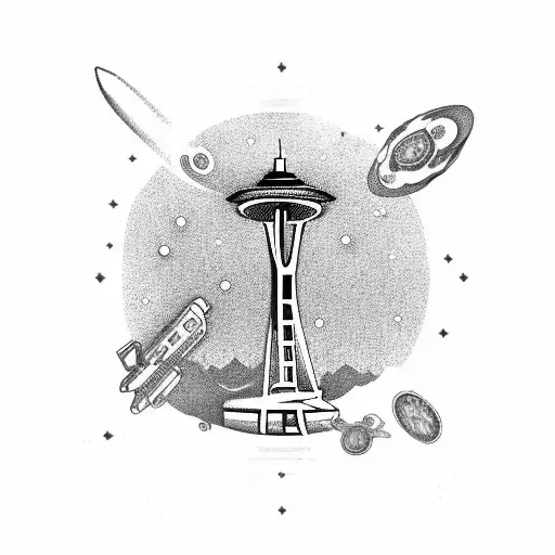 ysf word money space needle guns tattoo design idea