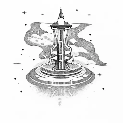 ysf money space needle guns tattoo design idea