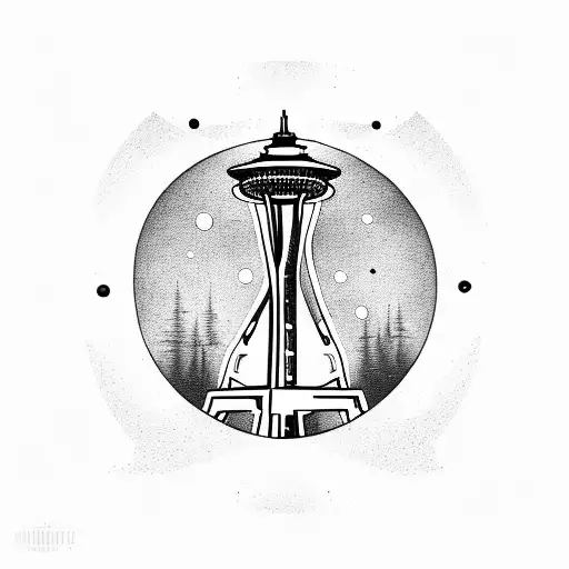 ysf word money space needle guns tattoo design idea