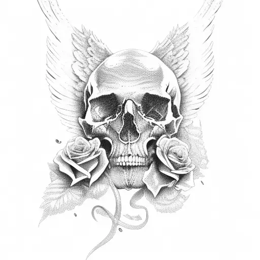angel, cash, skulls, roses, playboy tattoo design idea