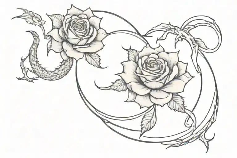 moon,rose and dragon wrapped loosely tattoo design idea