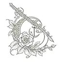moon, rose and dragon, sword intertwined vines tattoo design idea