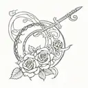 moon, rose and dragon, sword intertwined vines tattoo design idea
