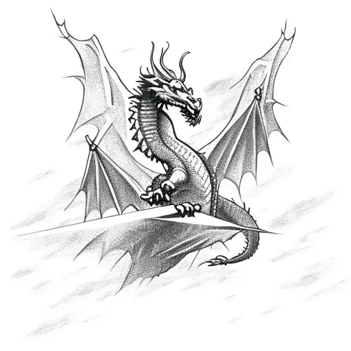 A majestic dragon soaring above a football stadium, symbolizing strength and victory tattoo design idea