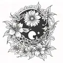 Sun And Moon cherry blossom tattoo design idea
