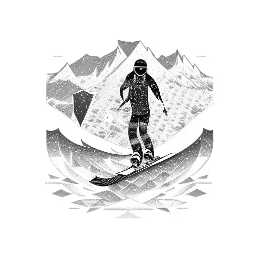 A snowboarder carving through a mountain range made of waves tattoo design idea