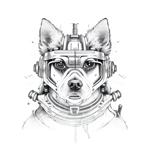 Post-apocalyptic dog with cybernetic enhancements tattoo design idea