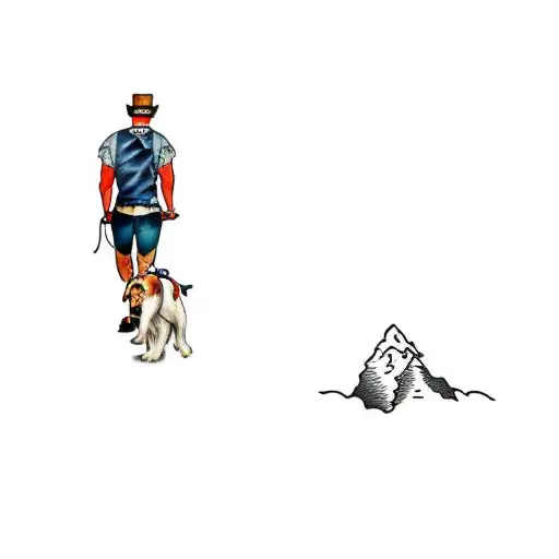 a man walking his dog in the mountain tattoo design idea