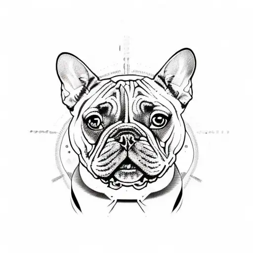 artwork for a fine-line tattoo that features a French Bulldog and an English Bulldog placed together only faces tattoo design idea