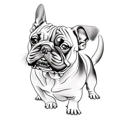 artwork for a fine-line tattoo that features a French Bulldog and chuby English Bulldog placed together only their faces tattoo design idea