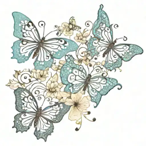 henna lace butterfly flowers tattoo design idea