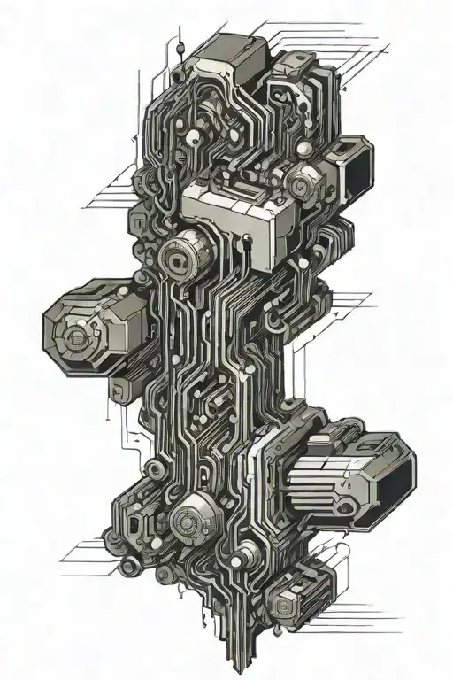 cpu and empty battery level tattoo design idea