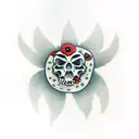 Executioner sword face down with poppy flowers tattoo design idea