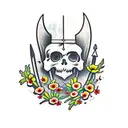 Executioner sword face down with poppy flowers tattoo design idea