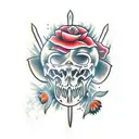 Executioner sword face down with poppy flowers tattoo design idea