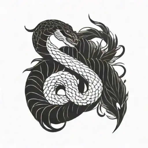 snake with phoenix tattoo design idea