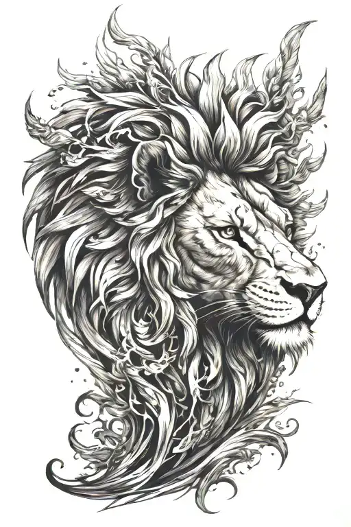 lion surrounded phoenix rising from the ashes tattoo design idea