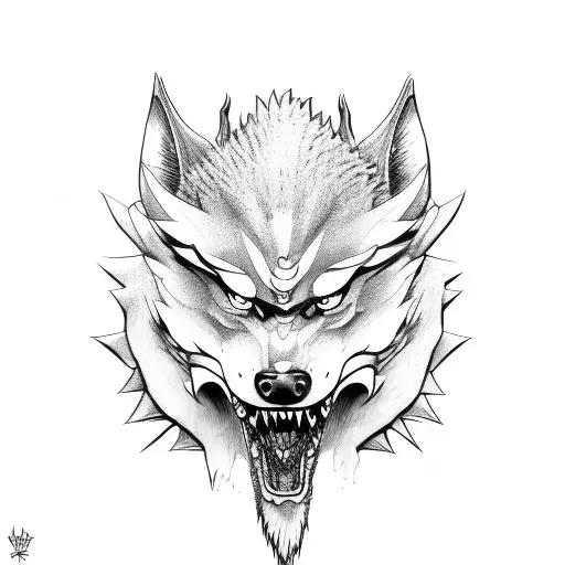monster girl warrior with big wolf tattoo design idea