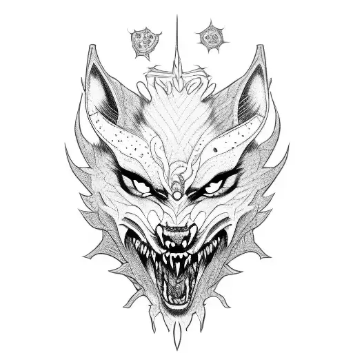 monster girl warrior with big wolf tattoo design idea