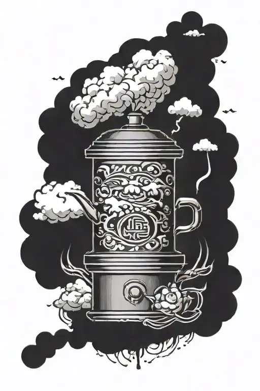 cloud coming out of moka pot black tattoo design idea
