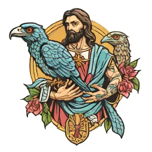 raptor Jesus holding a baby tattoo design idea