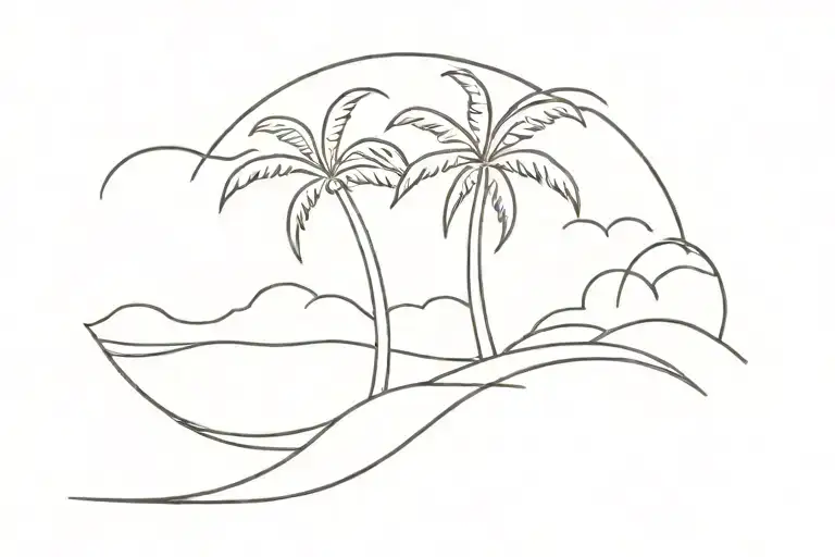 single line palm tree and waves outline tattoo tattoo design idea