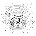 A minimalist depiction of the planet Uranus surrounded by stars tattoo design idea