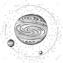 A minimalist depiction of the planet Uranus surrounded by stars tattoo design idea