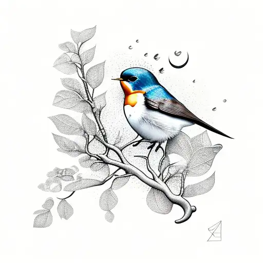 robin, swallow, plum tree, rain tattoo design idea