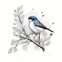robin, swallow, plum tree, rain tattoo design idea