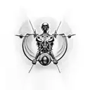 Tattoo wird eine beeindruckende Darstellung von Ikarus und den Spartanern sein. Ikarus wird oben sein, mit ausgebreitete tattoo design idea