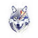 a wolf growling with arrows in its back while ravens fly overhead tattoo design idea