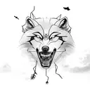 a wolf growling with arrows in its back while ravens fly overhead tattoo design idea
