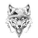 a wolf growling with arrows in its back while ravens fly overhead tattoo design idea