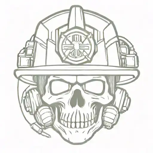 skull weaing firefighter helmet tattoo design idea
