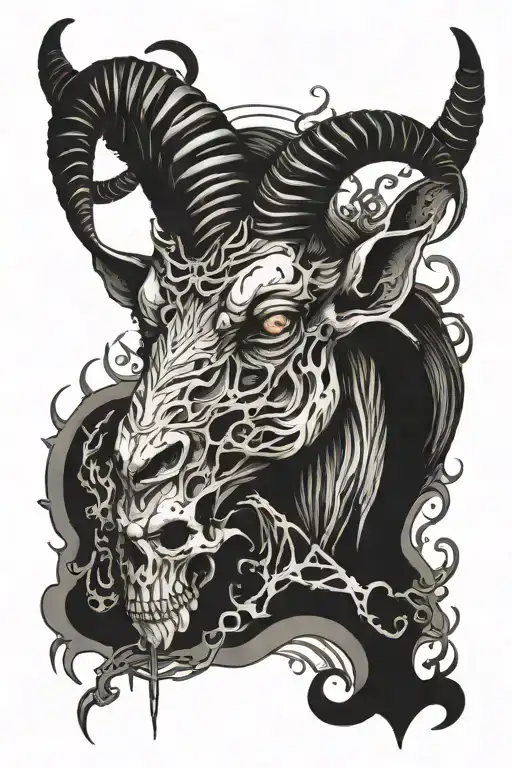 dark demonic goat with rotten flesh and bones sideways tattoo design idea