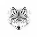 angry wolf in dark pine forrest tattoo design idea