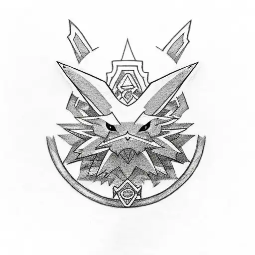 pokemon tattoo design on paper, sketch, mandala pattern, sharp detail, high quality tattoo design idea