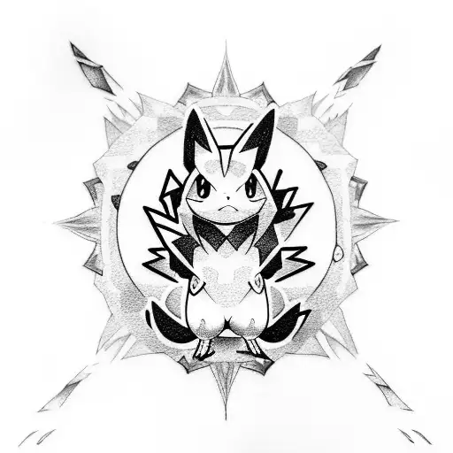 pokemon tattoo design on paper, sketch, mandala pattern, sharp detail, high quality tattoo design idea