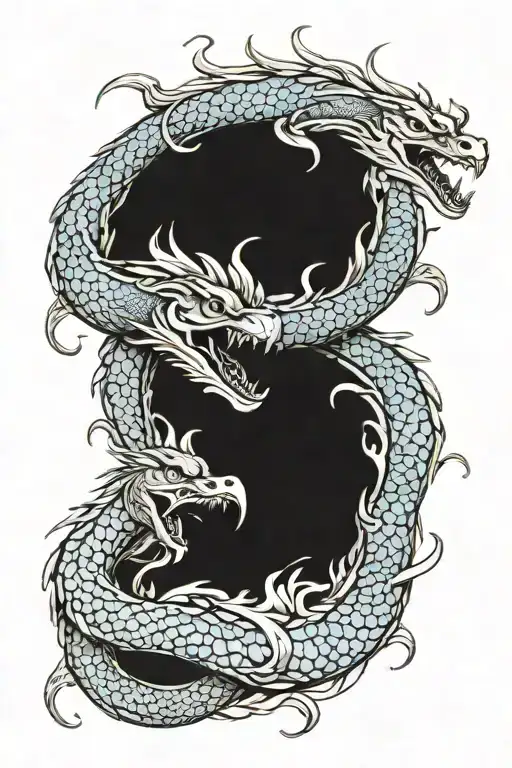 Sea serpent coiled snake and a phoenix fighting each other tattoo design idea